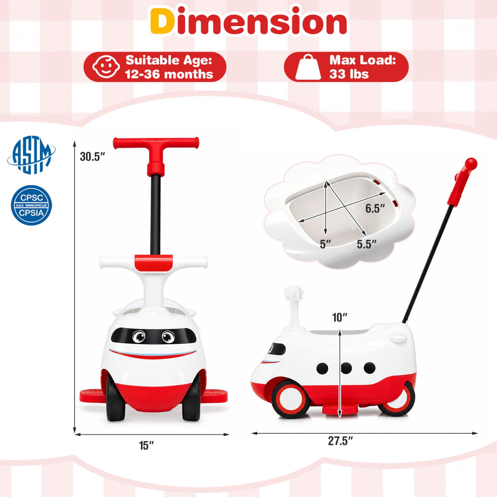 2-in-1 Ride On Push Car for Toddlers 1-3 Years Old Sliding Walker with Horn-Red