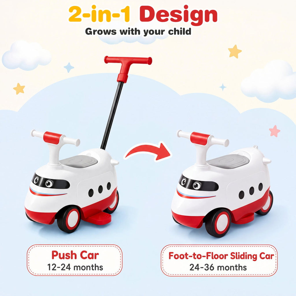2-in-1 Ride On Push Car for Toddlers 1-3 Years Old Sliding Walker with Horn-Red