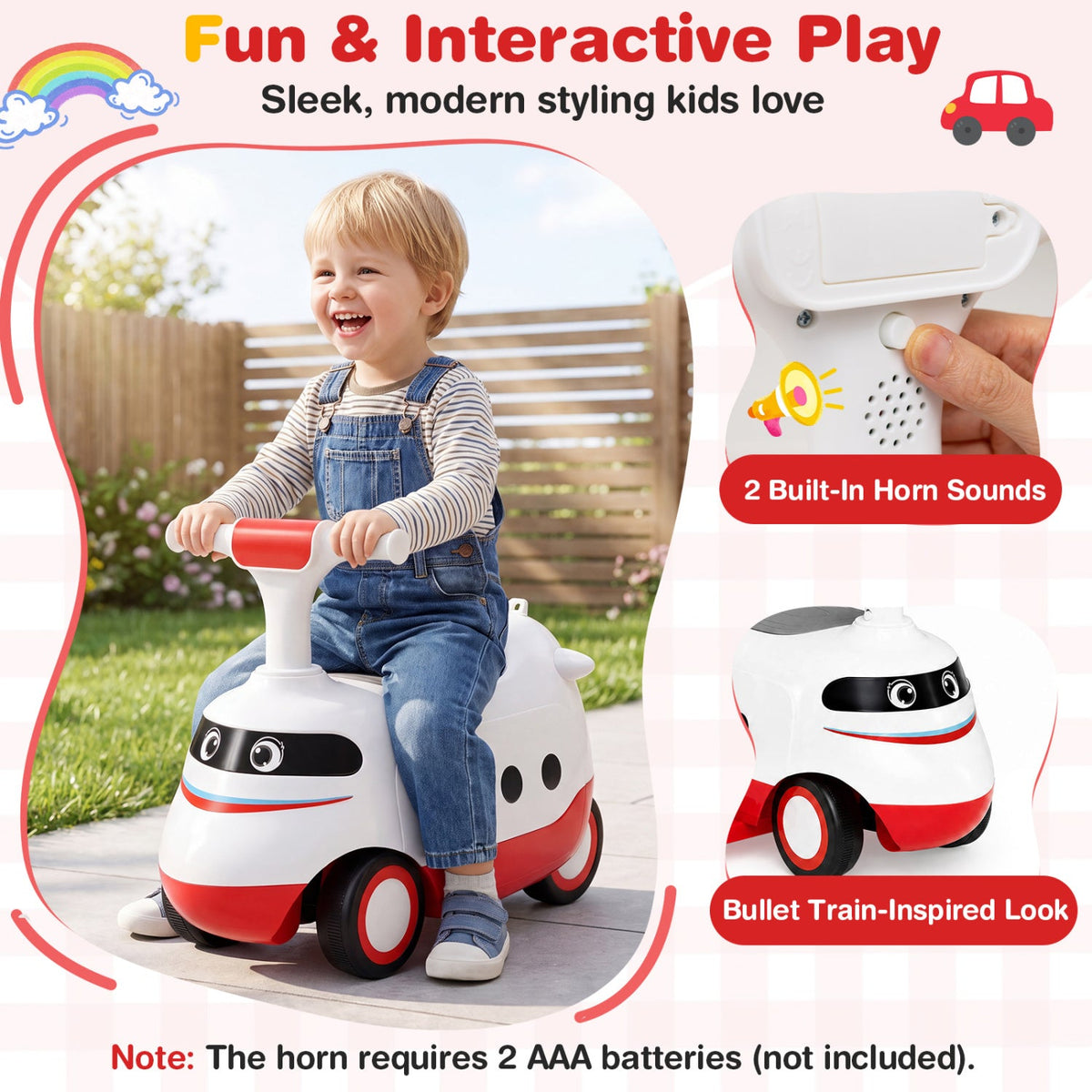 2-in-1 Ride On Push Car for Toddlers 1-3 Years Old Sliding Walker with Horn-Red