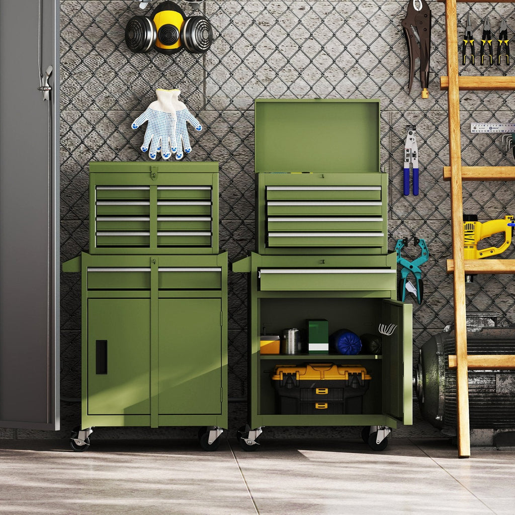 2-in-1 Rolling Tool Chest with 5 Sliding Lockable Drawers-Green