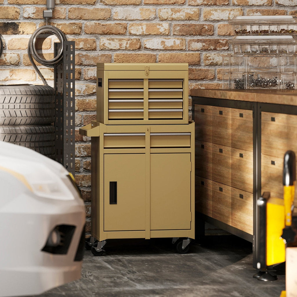 2-in-1 Rolling Tool Chest with 5 Sliding Lockable Drawers-Yellow