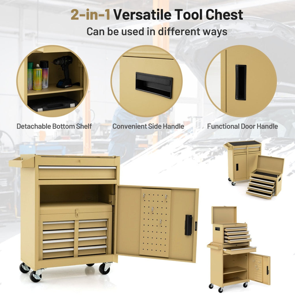 2-in-1 Rolling Tool Chest with 5 Sliding Lockable Drawers-Yellow