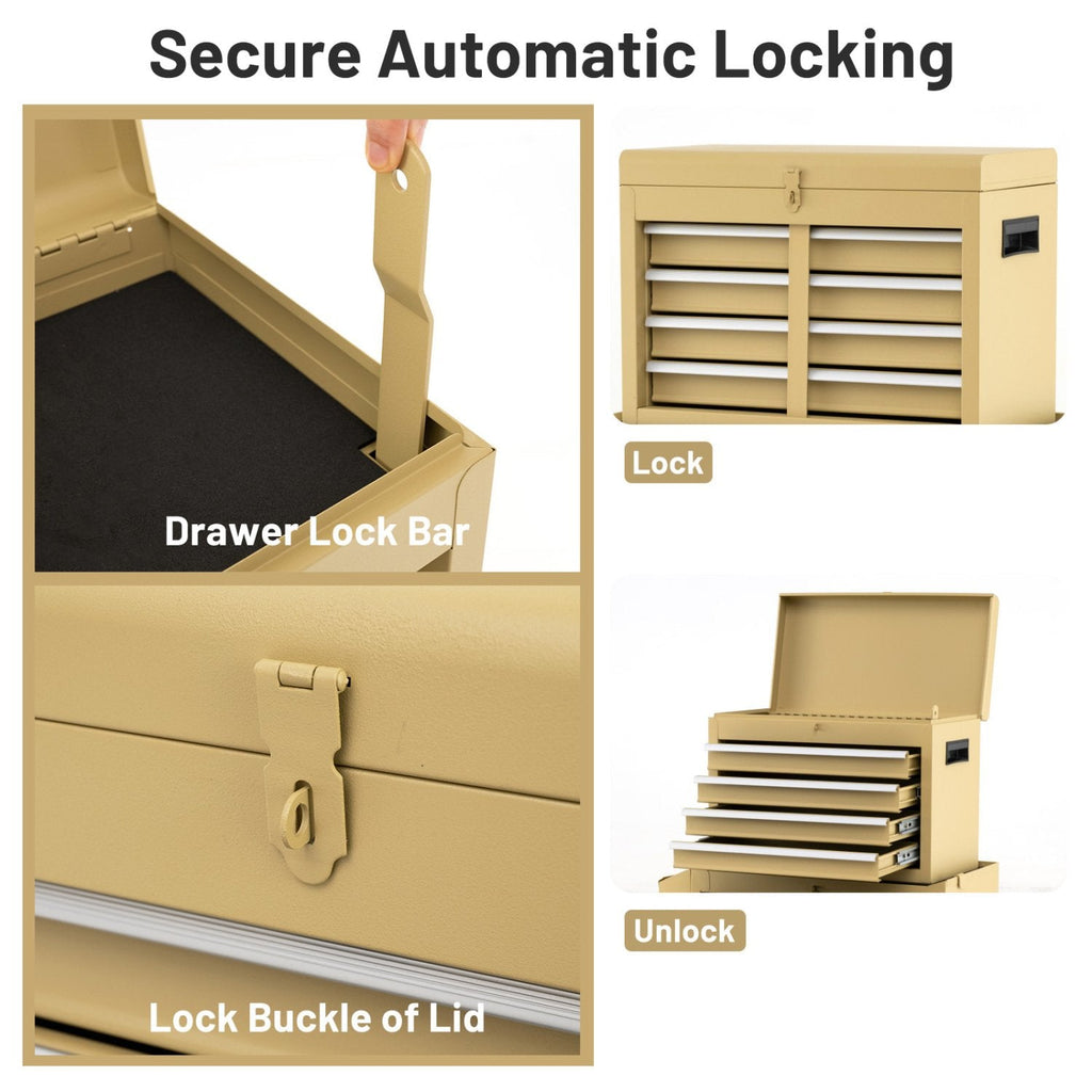 2-in-1 Rolling Tool Chest with 5 Sliding Lockable Drawers-Yellow