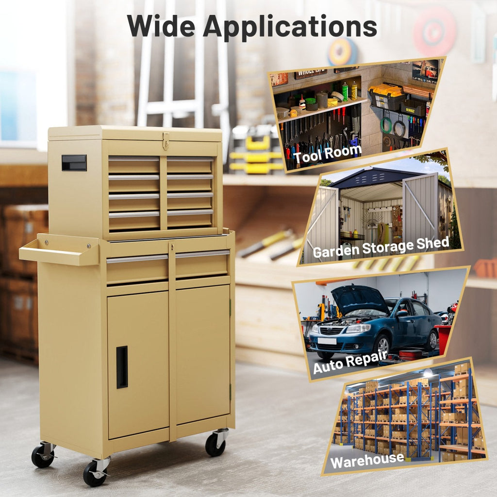 2-in-1 Rolling Tool Chest with 5 Sliding Lockable Drawers-Yellow