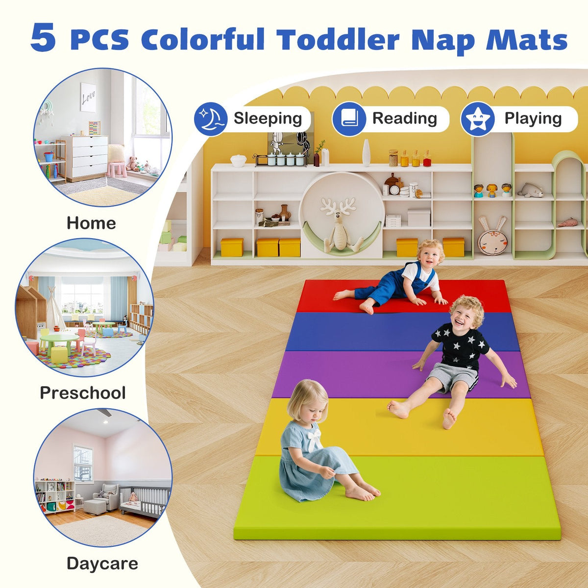 5 Pack 2 Inch Toddler Thick Rainbow Rest Nap Mats