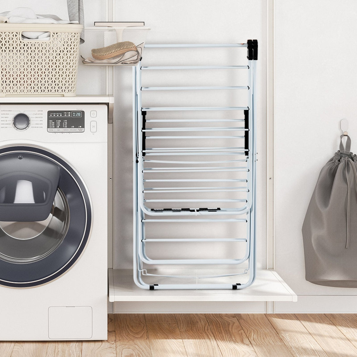 2-Tier Foldable Clothes Drying Rack with Adjustable Gullwing
