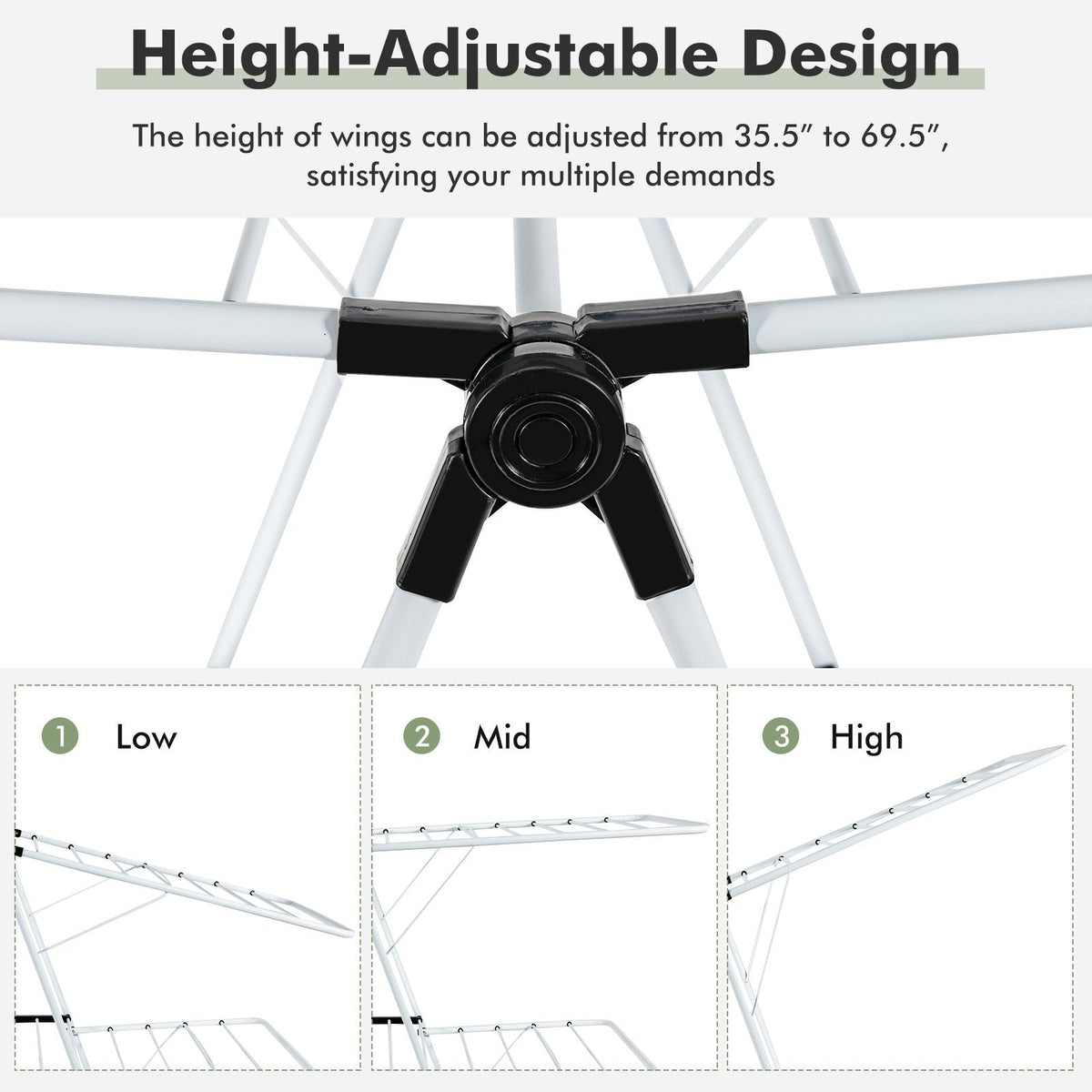 2-Tier Foldable Clothes Drying Rack with Adjustable Gullwing