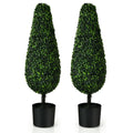 35 Inch Artificial Tower Topiary Trees, 2 Pack, UV Resistant with Black Pots