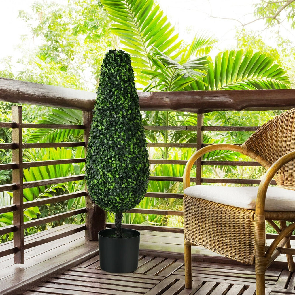 35 Inch Artificial Tower Topiary Trees, 2 Pack, UV Resistant with Black Pots
