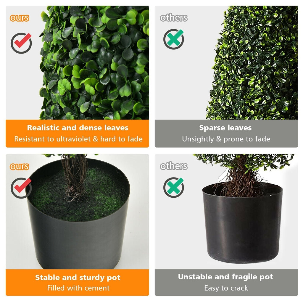 35 Inch Artificial Tower Topiary Trees, 2 Pack, UV Resistant with Black Pots