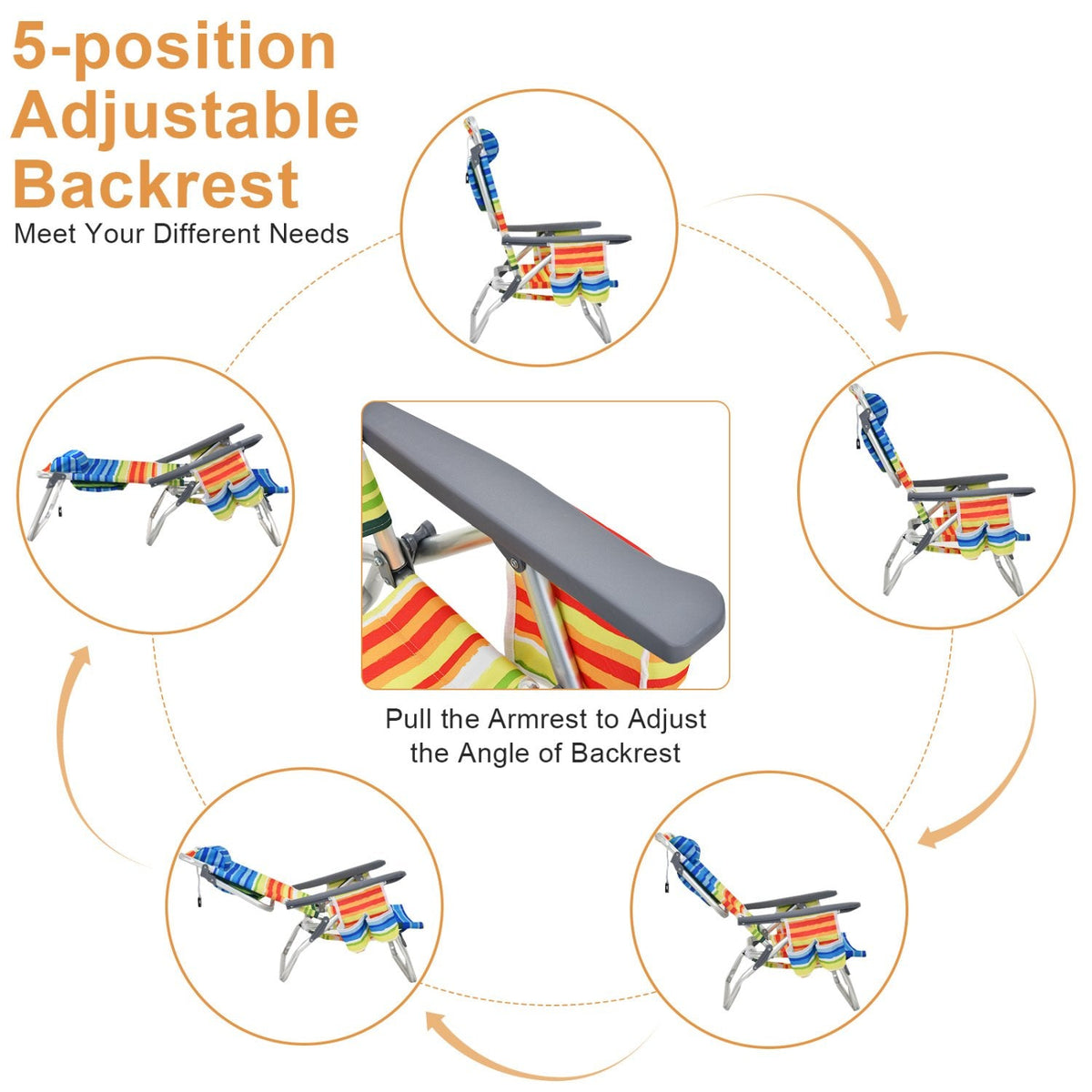 2 Packs 5-Position Outdoor Folding Backpack Beach Table Chair Reclining Chair Set-Yellow