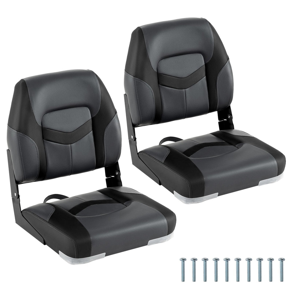 2-Pack Boat Seats with Fixing Bolts and Hinges-Black