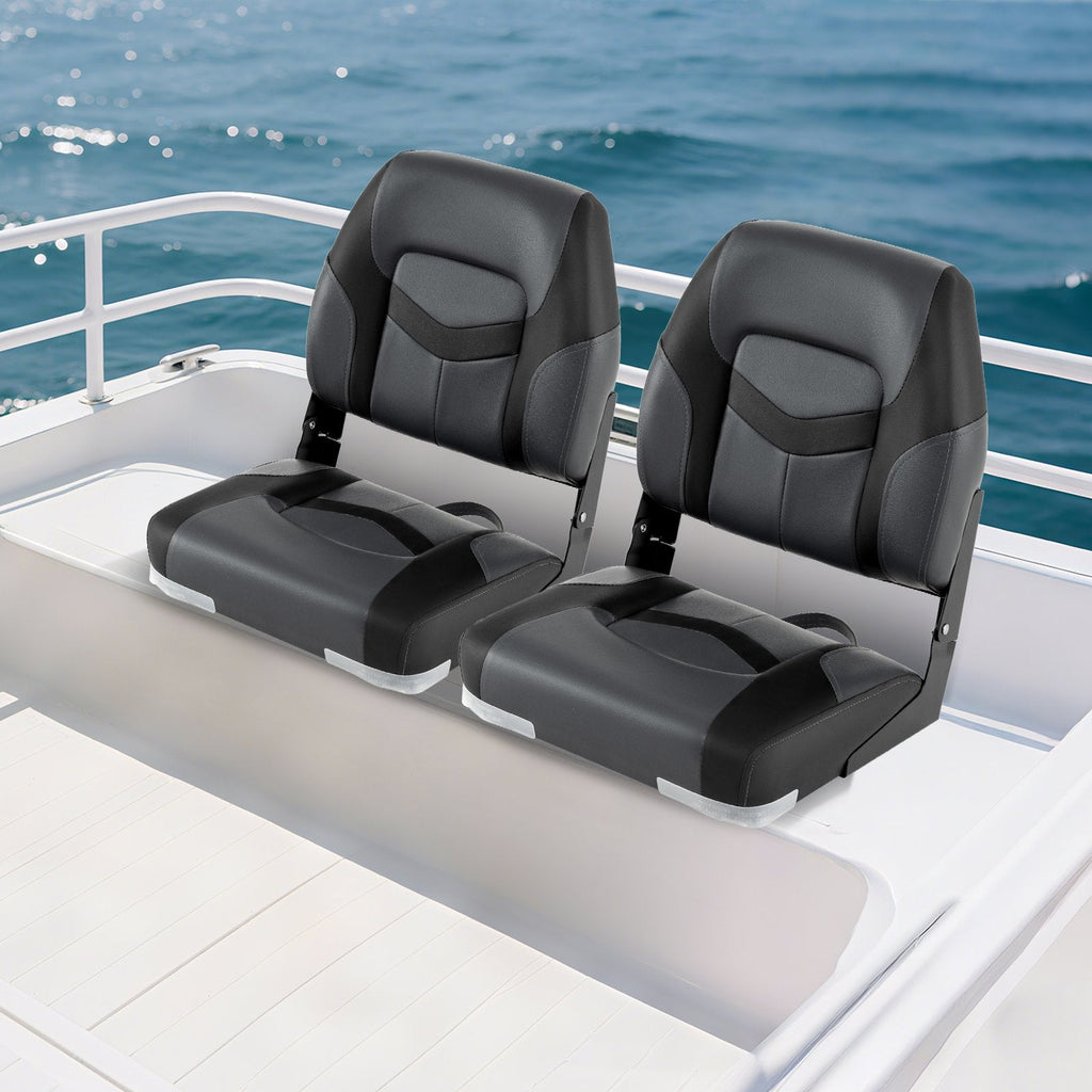 2-Pack Boat Seats with Fixing Bolts and Hinges-Black