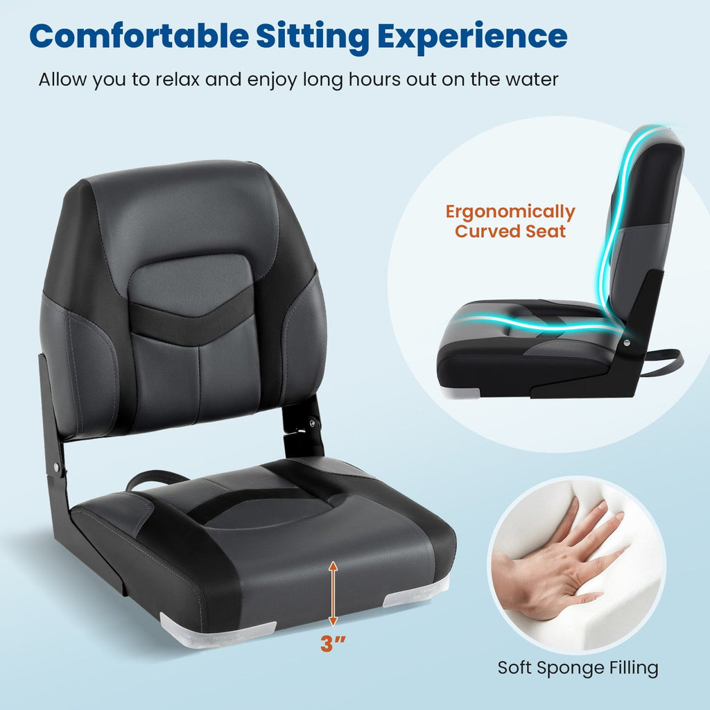 2-Pack Boat Seats with Fixing Bolts and Hinges-Black