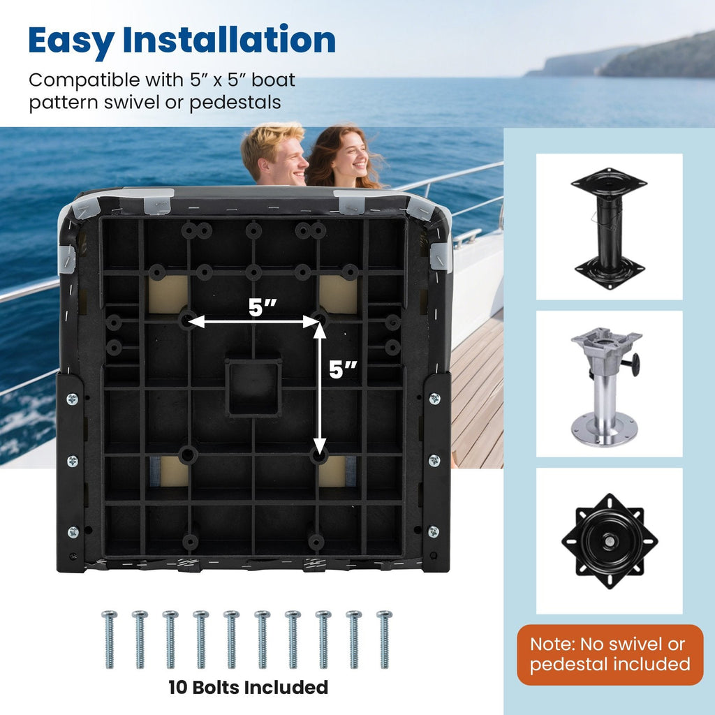 2-Pack Boat Seats with Fixing Bolts and Hinges-Black