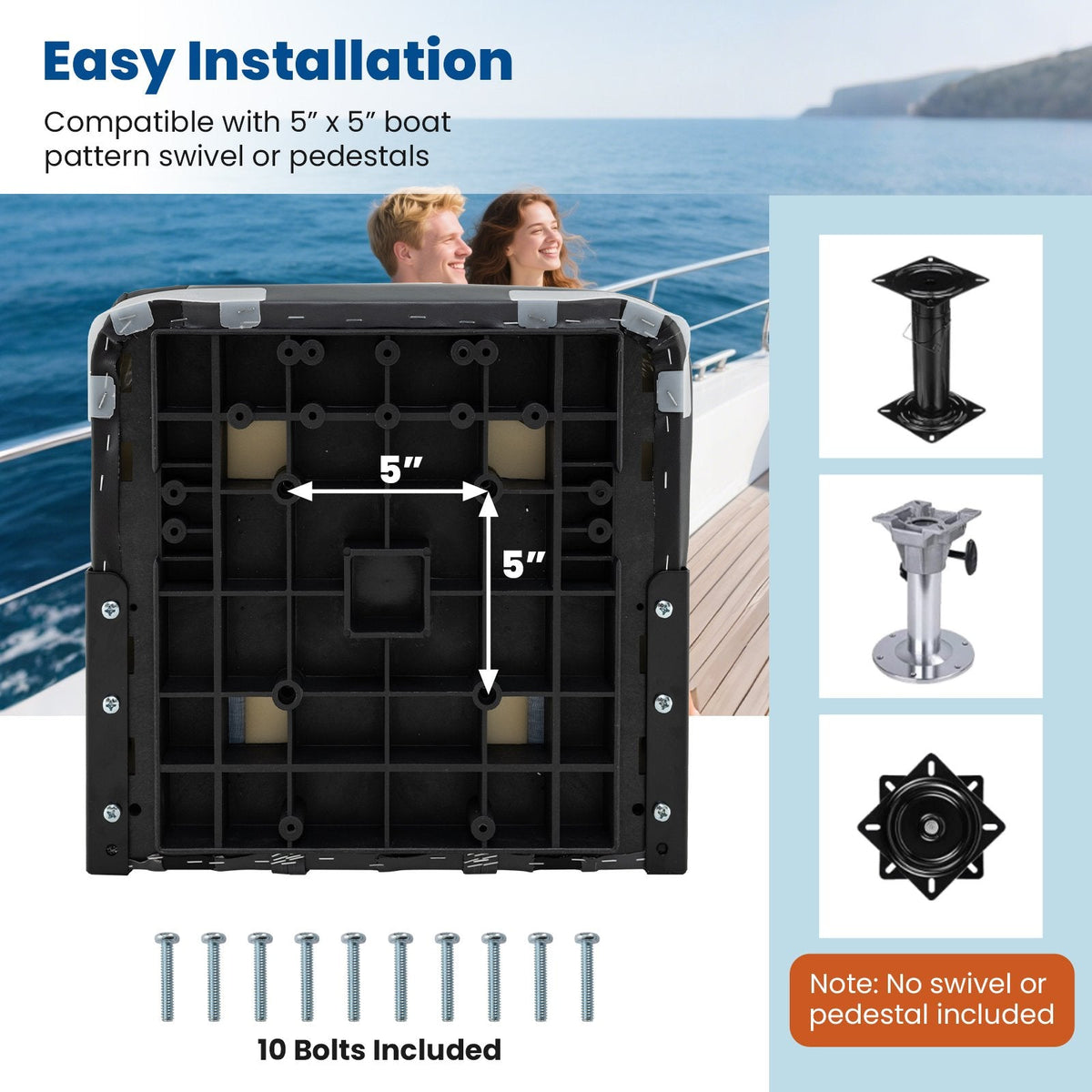 2-Pack Boat Seats with Fixing Bolts and Hinges-Black