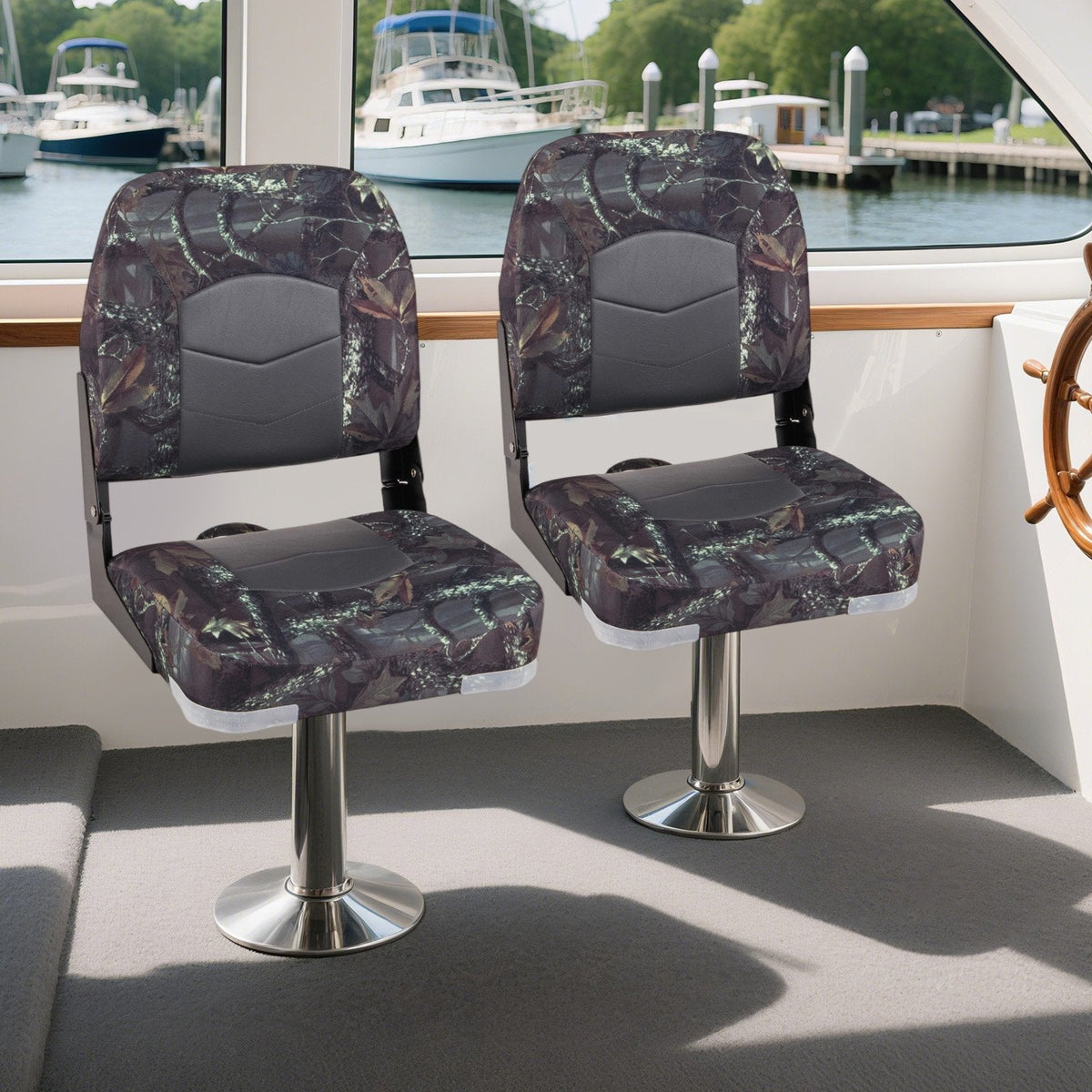 2-Pack Boat Seats with Thick Sponge Padding-Camouflage