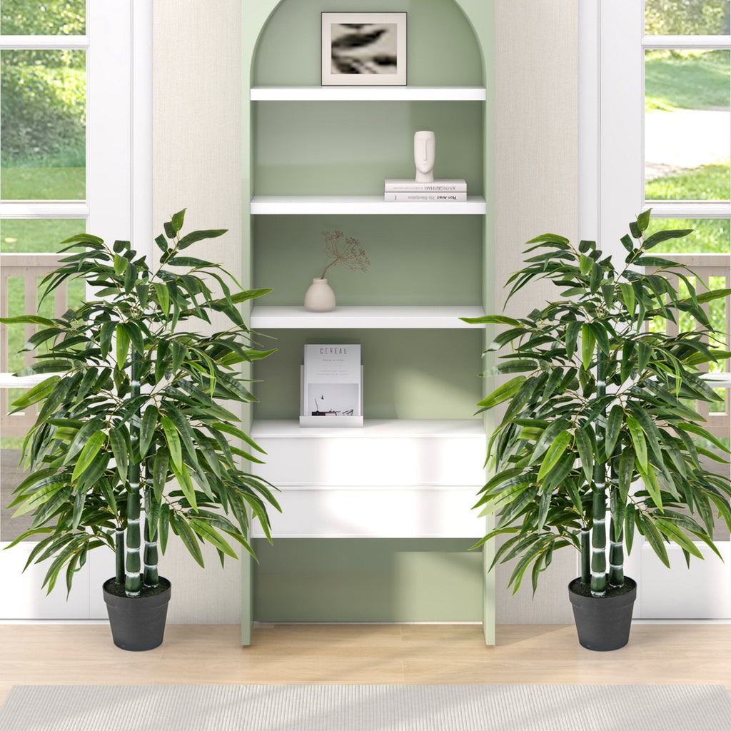 2 Pack Fake Bamboo Leave Tree with 3 PE Bamboo Trunk-Green