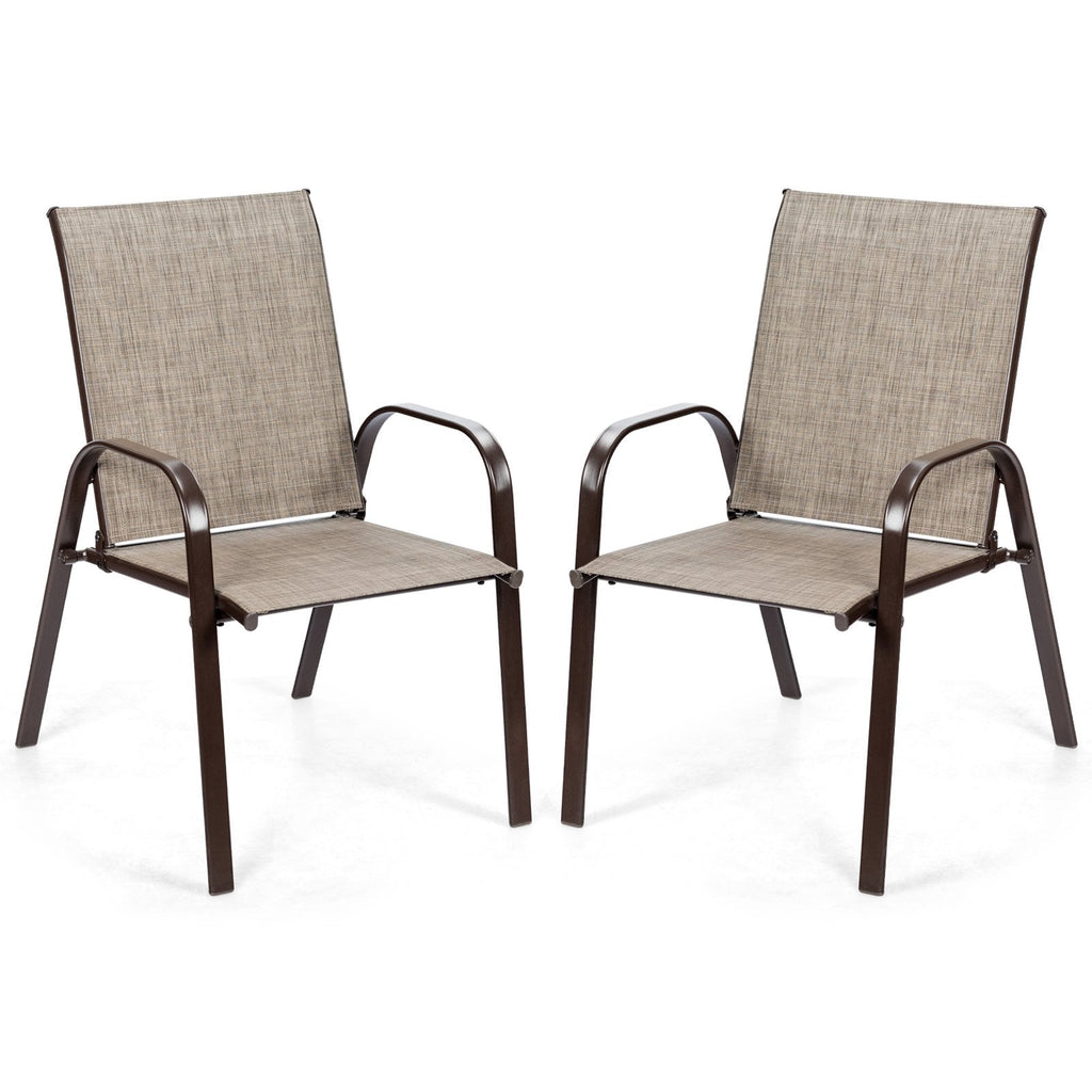 2 Pcs Patio Chairs Outdoor Dining Chair with Armrest-Gray