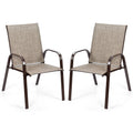 2 Pcs Patio Chairs Outdoor Dining Chair with Armrest-Gray