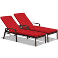 Set of 2 Rattan Lounge Chairs with Removable Cushions and Curved Armrests, Red