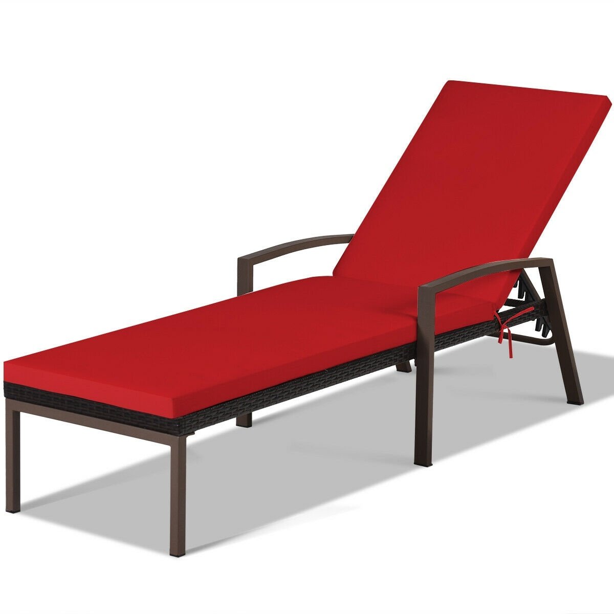 Set of 2 Rattan Lounge Chairs with Removable Cushions and Curved Armrests, Red