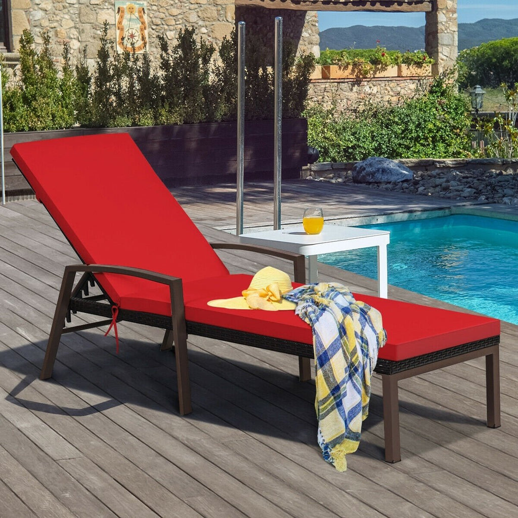Set of 2 Rattan Lounge Chairs with Removable Cushions and Curved Armrests, Red
