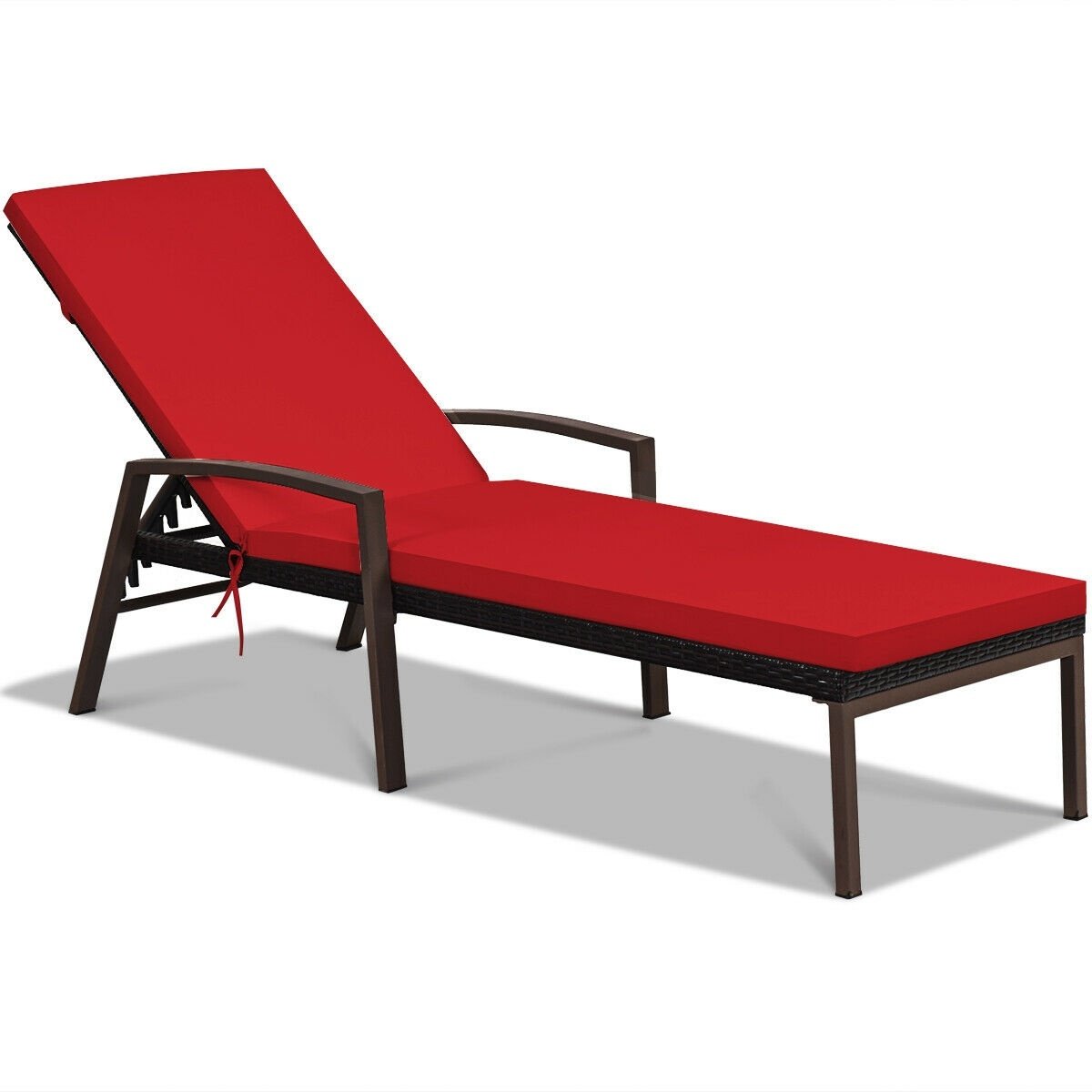 Set of 2 Rattan Lounge Chairs with Removable Cushions and Curved Armrests, Red