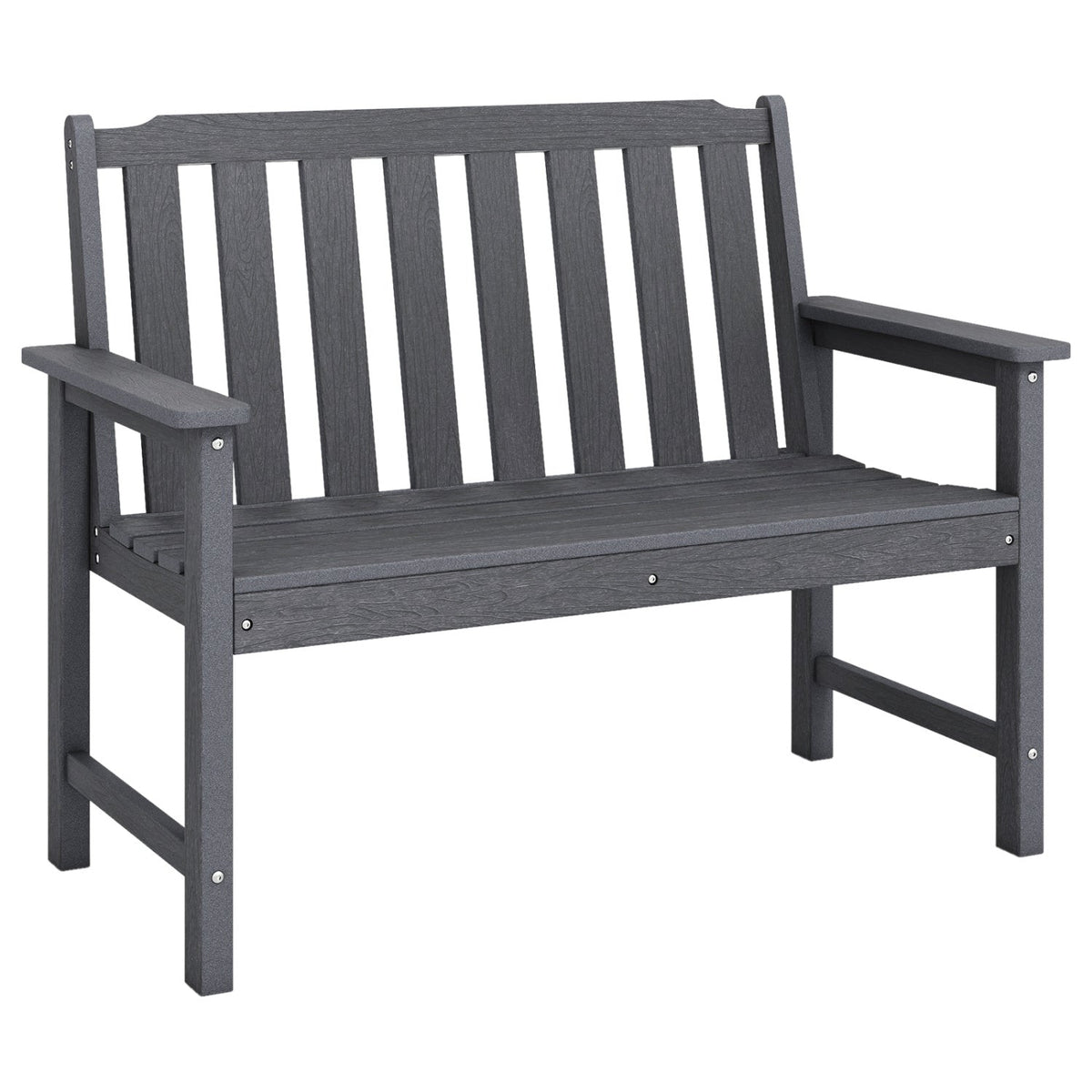 2-Person All Weather HDPE Outdoor Garden Bench with Backrest and Armrests-Gray