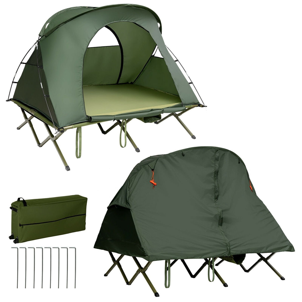 2-Person Outdoor Camping Tent with External Cover-Green