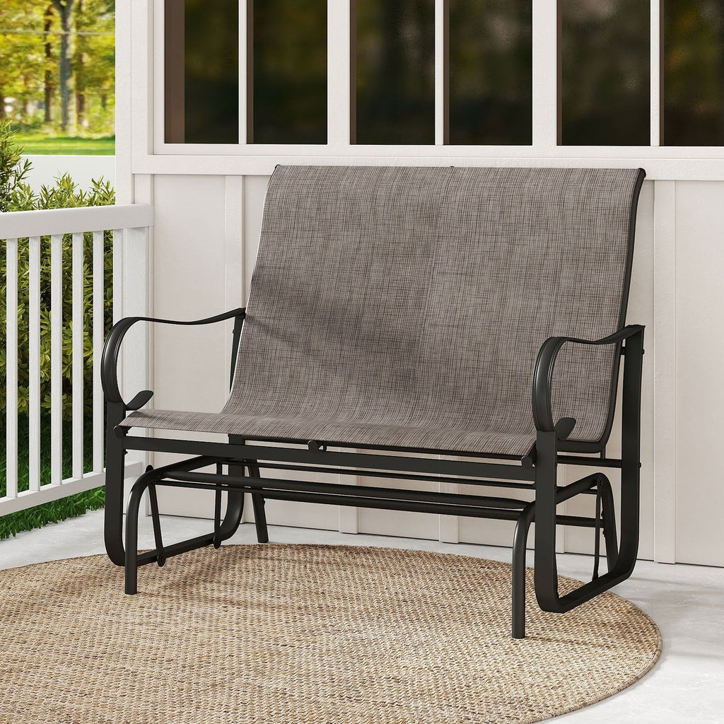 2-Person Outdoor Glider Bench with High Backrest-Brown