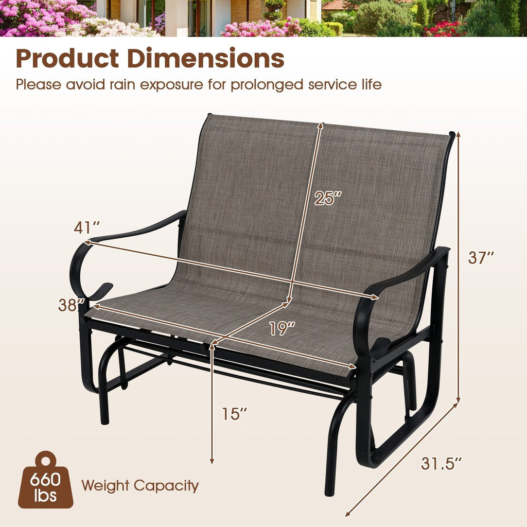 2-Person Outdoor Glider Bench with High Backrest-Brown