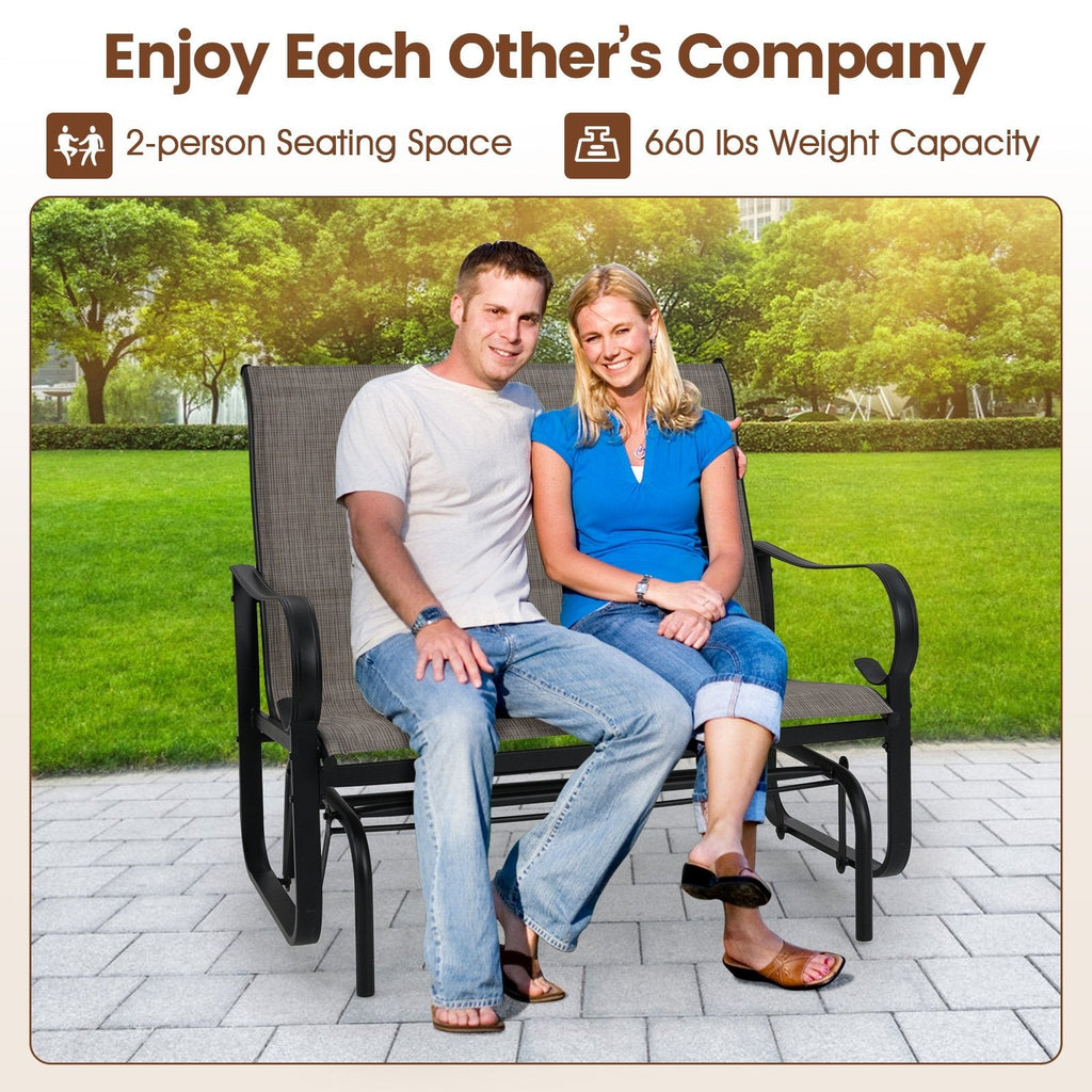 2-Person Outdoor Glider Bench with High Backrest-Brown