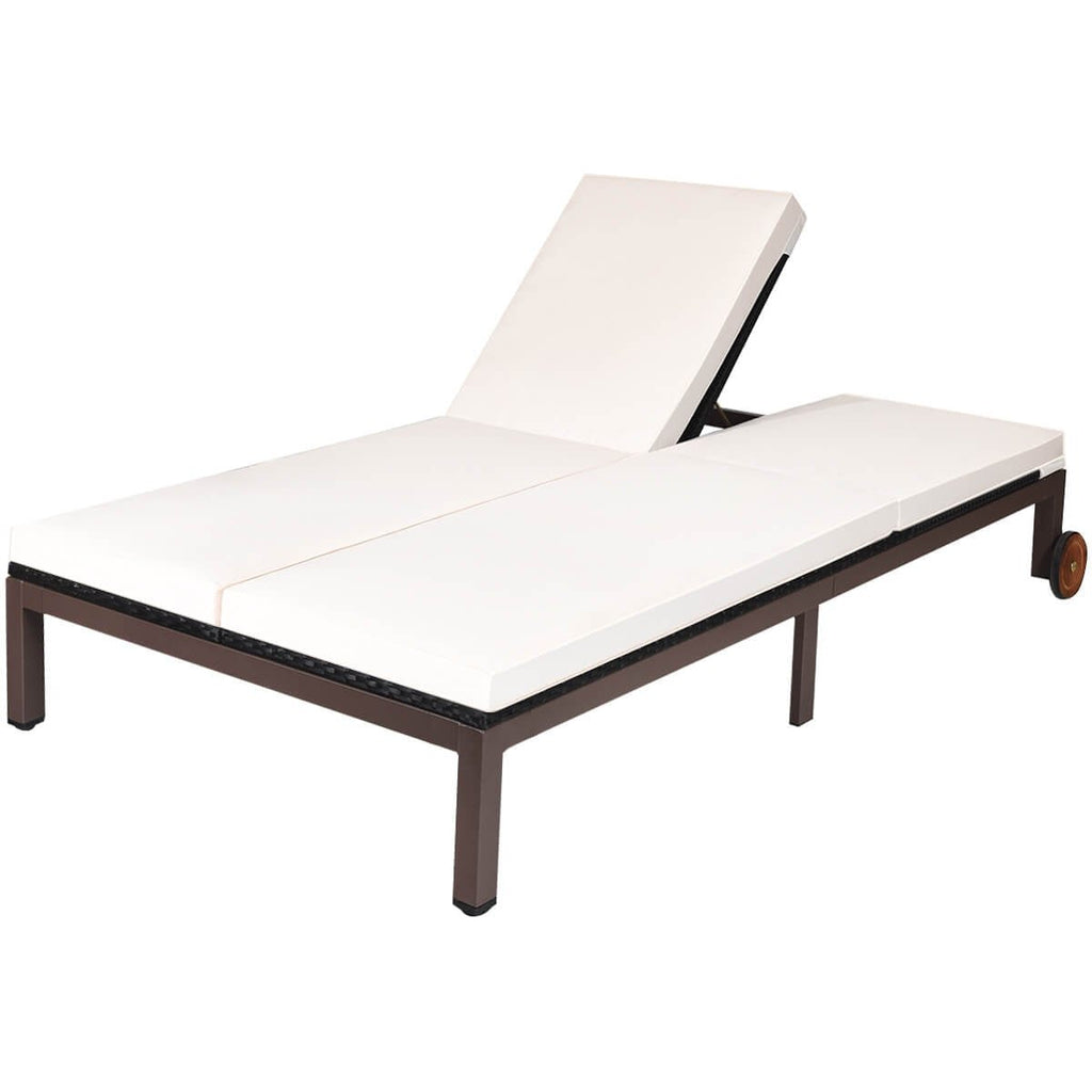 Two Person Rattan Double Lounge Chair with Separate Backrests and Wheels, White