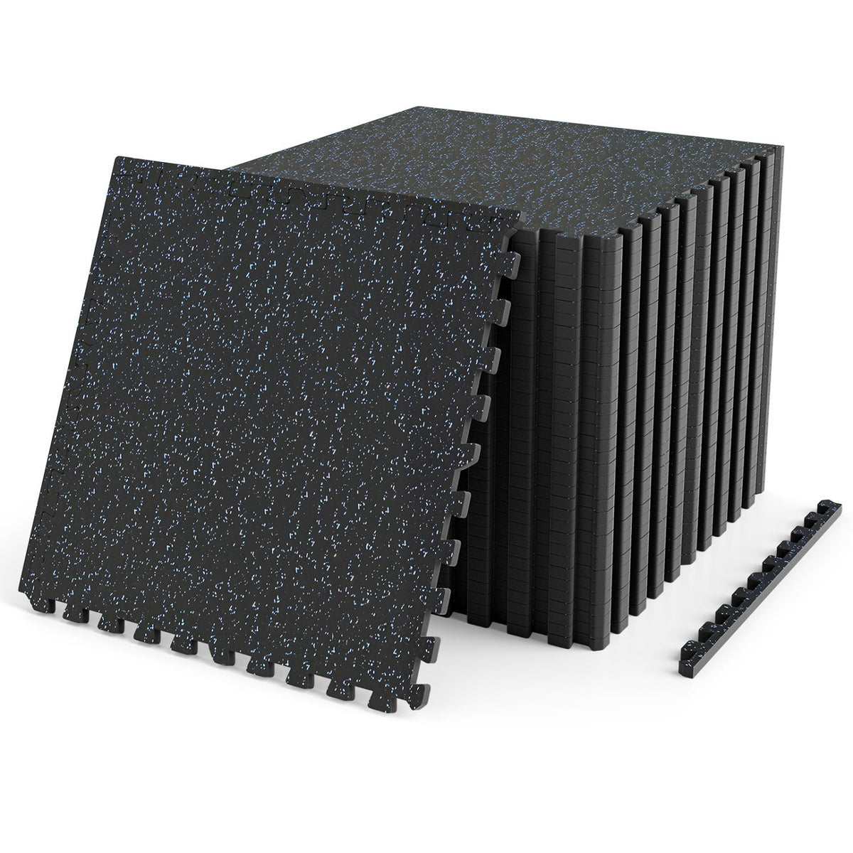 2 Pieces 0.55 inch Thick Rubber Top Exercise Mat 96 Sq Ft with Boarders-Blue