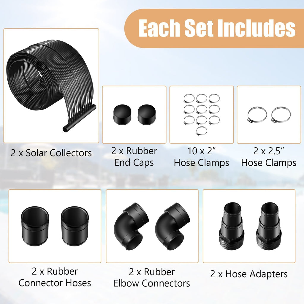 2 Pieces 10/16.4/20 Feet Weatherproof Solar Swimming Pool Heating System-S