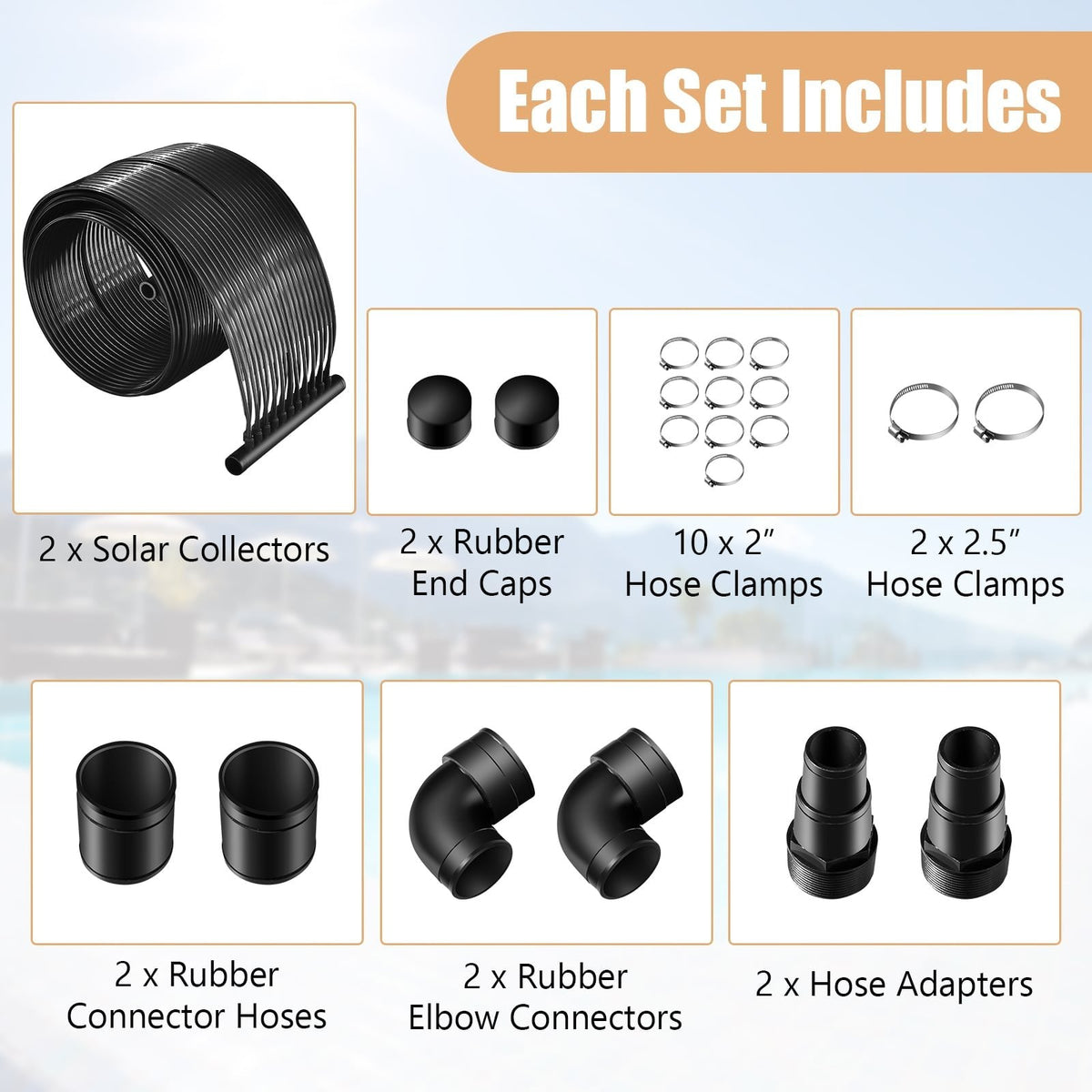 2 Pieces 10/16.4/20 Feet Weatherproof Solar Swimming Pool Heating System-S