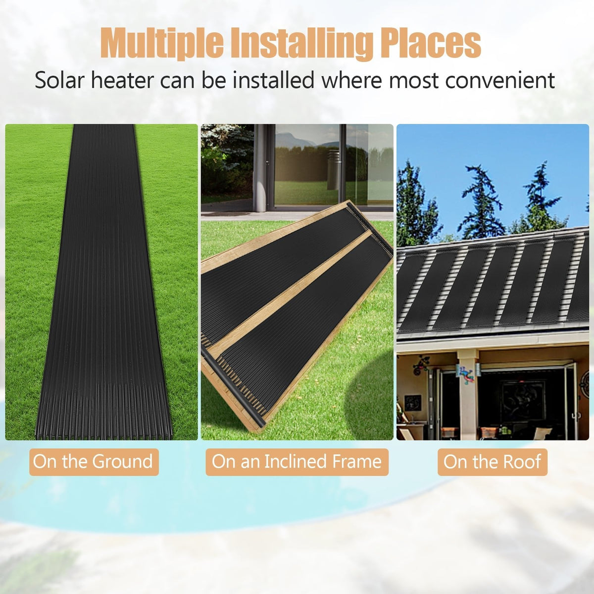 2 Pieces 10/16.4/20 Feet Weatherproof Solar Swimming Pool Heating System-S