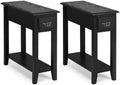 2 Pieces 2 Tier Sofa Side End Table with Drawer and Open Shelf-Black