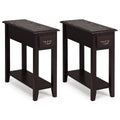 2 Pieces 2 Tier Sofa Side End Table with Drawer and Open Shelf-Dark Brown