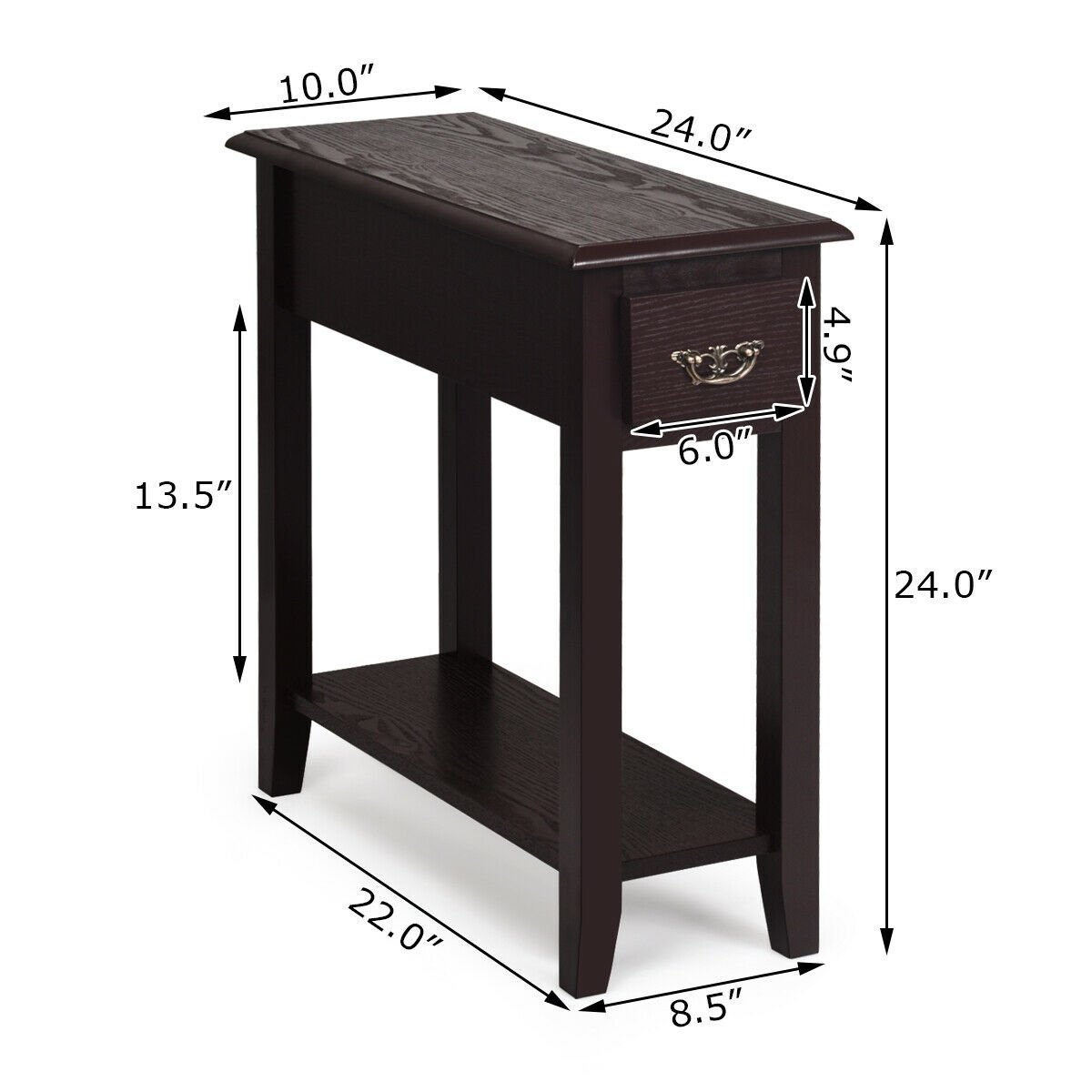 2 Pieces 2 Tier Sofa Side End Table with Drawer and Open Shelf-Dark Brown