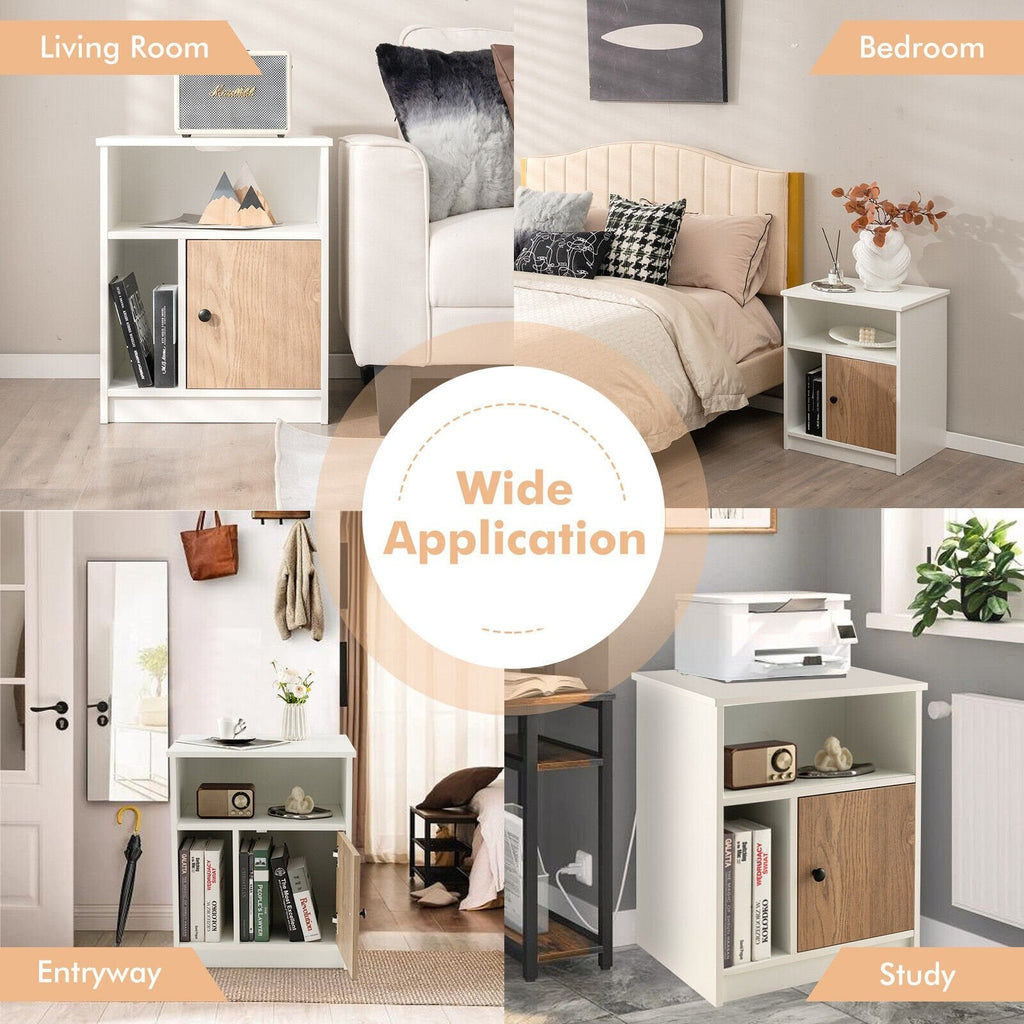 2 Piece 25 Inch Tall Nightstands with Door and 2 Open Shelves, White