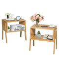 Set of 2 Stackable Bamboo Nightstands with Open Storage Compartment