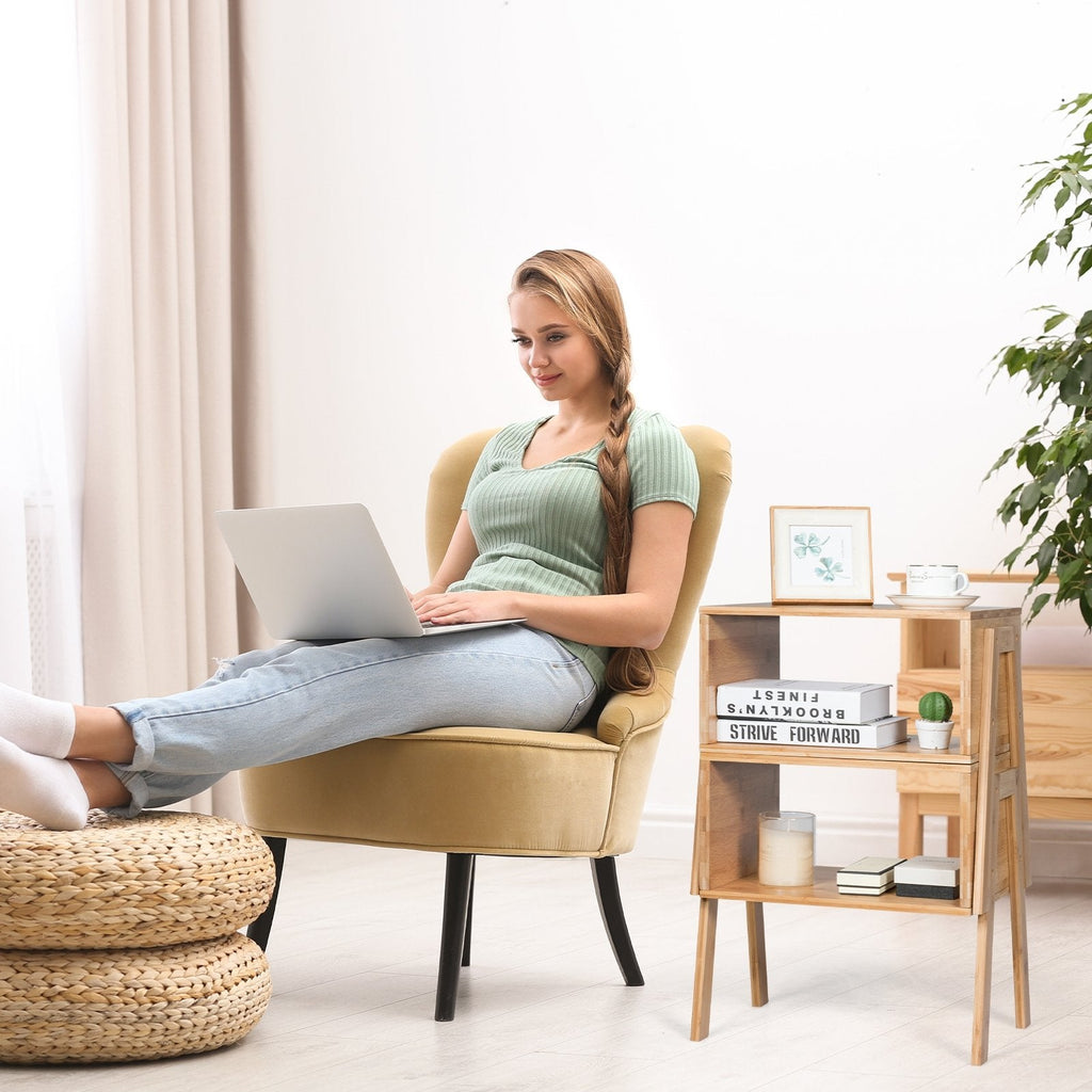 Set of 2 Stackable Bamboo Nightstands with Open Storage Compartment