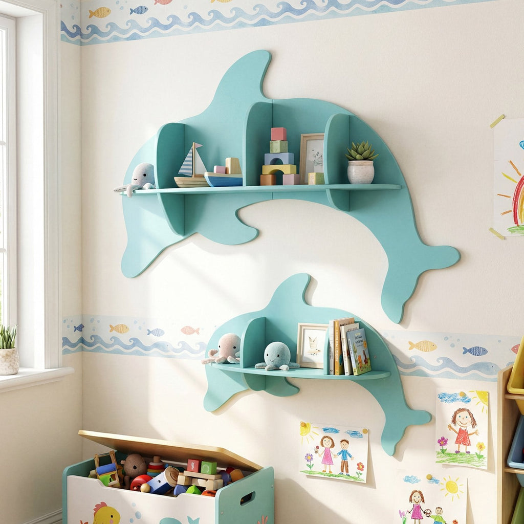 Floating Dolphin Shelves Wall Mounted Storage Display Rack-Blue