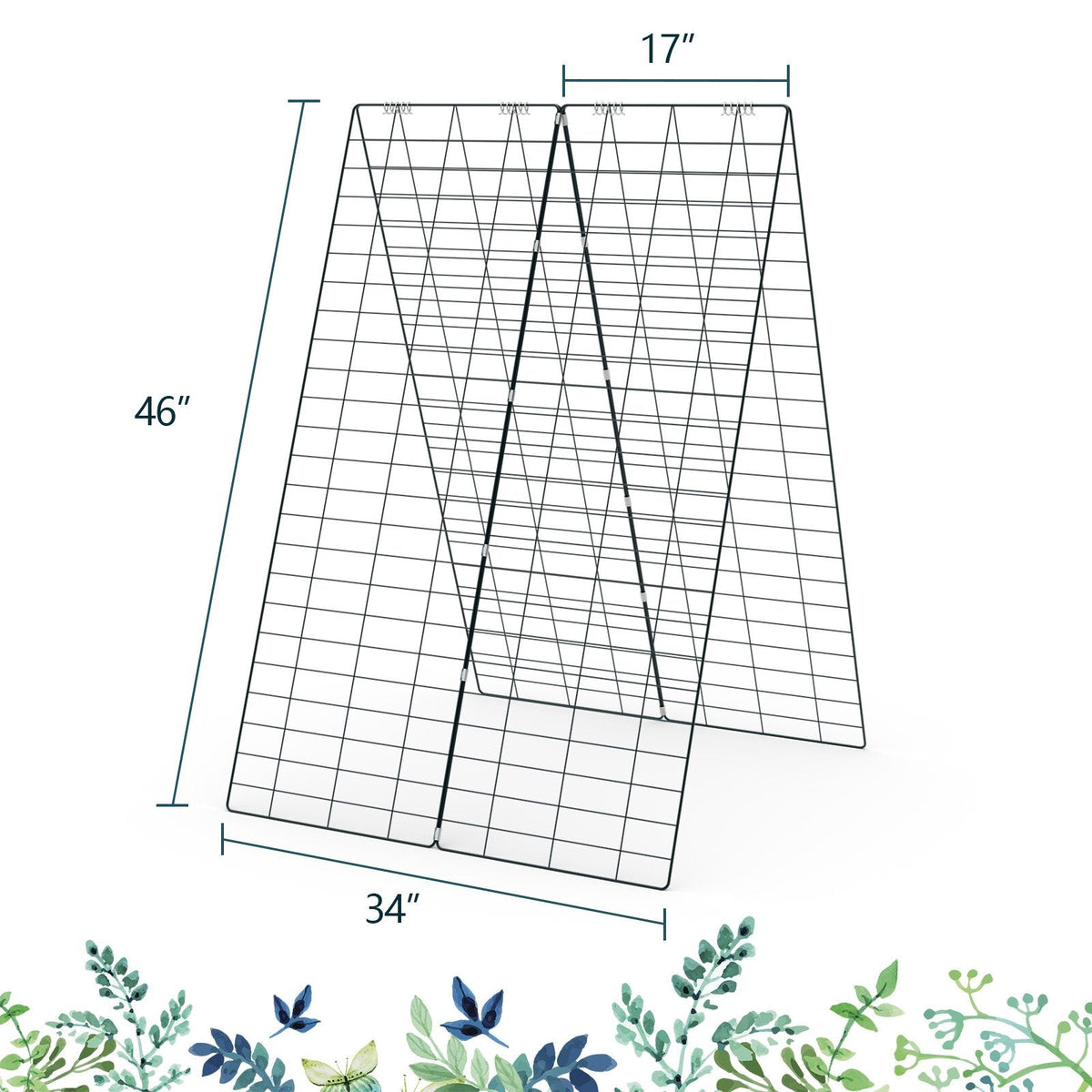 2 Pieces Foldable A-Frame Trellis Plant Supports with Twist Ties-Green