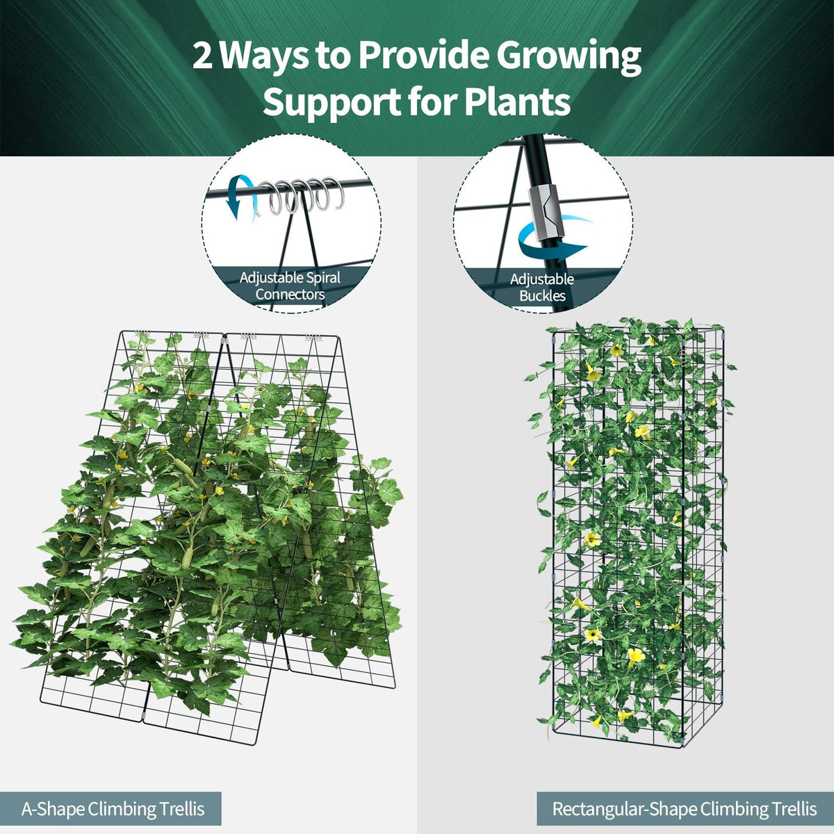 2 Pieces Foldable A-Frame Trellis Plant Supports with Twist Ties-Green