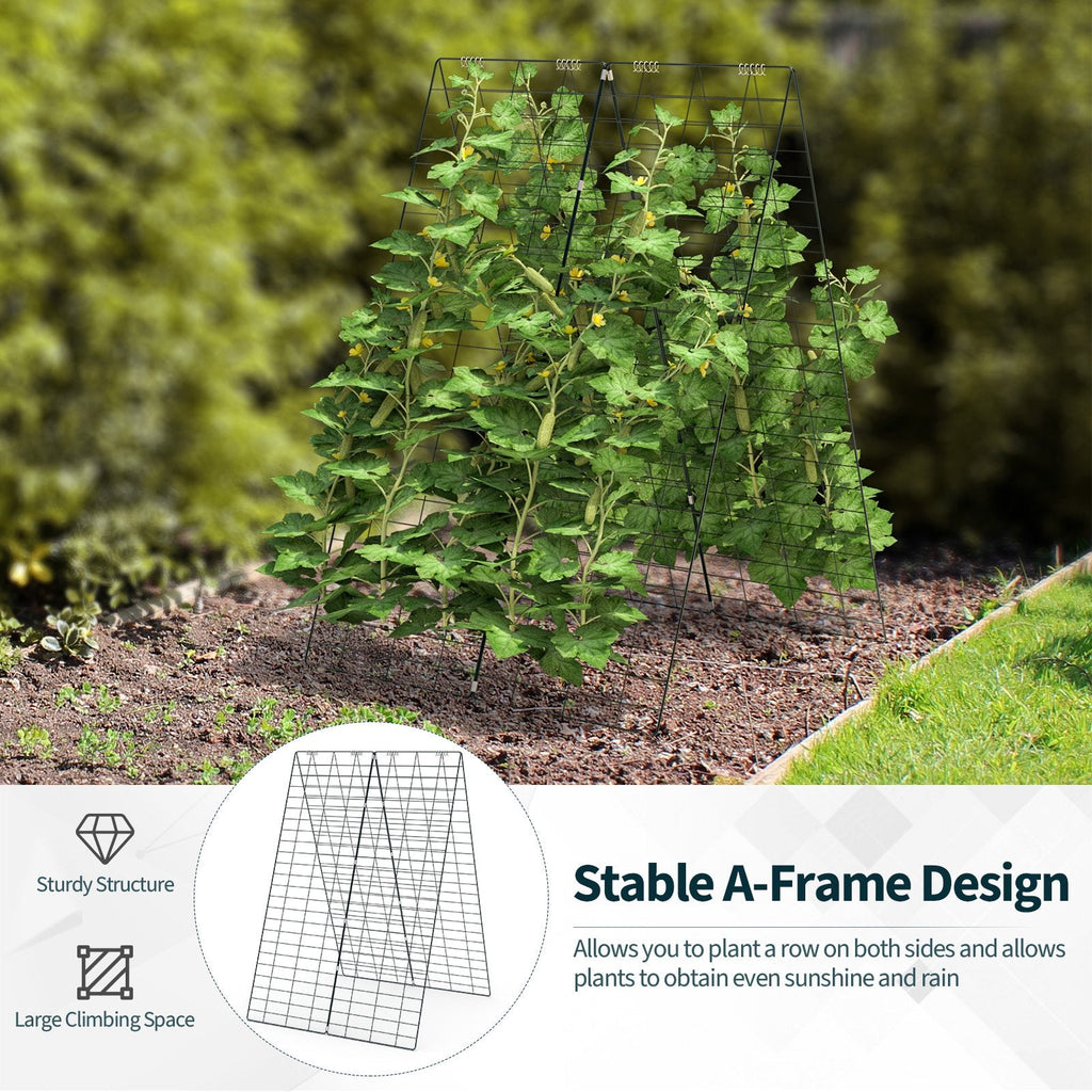 2 Pieces Foldable A-Frame Trellis Plant Supports with Twist Ties-Green