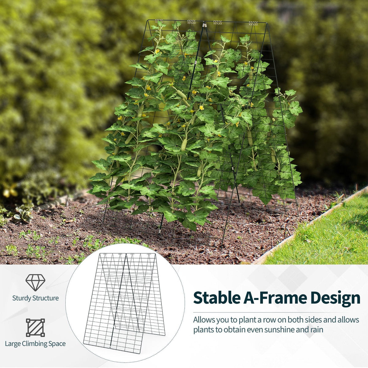 2 Pieces Foldable A-Frame Trellis Plant Supports with Twist Ties-Green