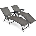 Set of 2 Folding Sling Chaise Lounges with Tri Fold Frames, Gray